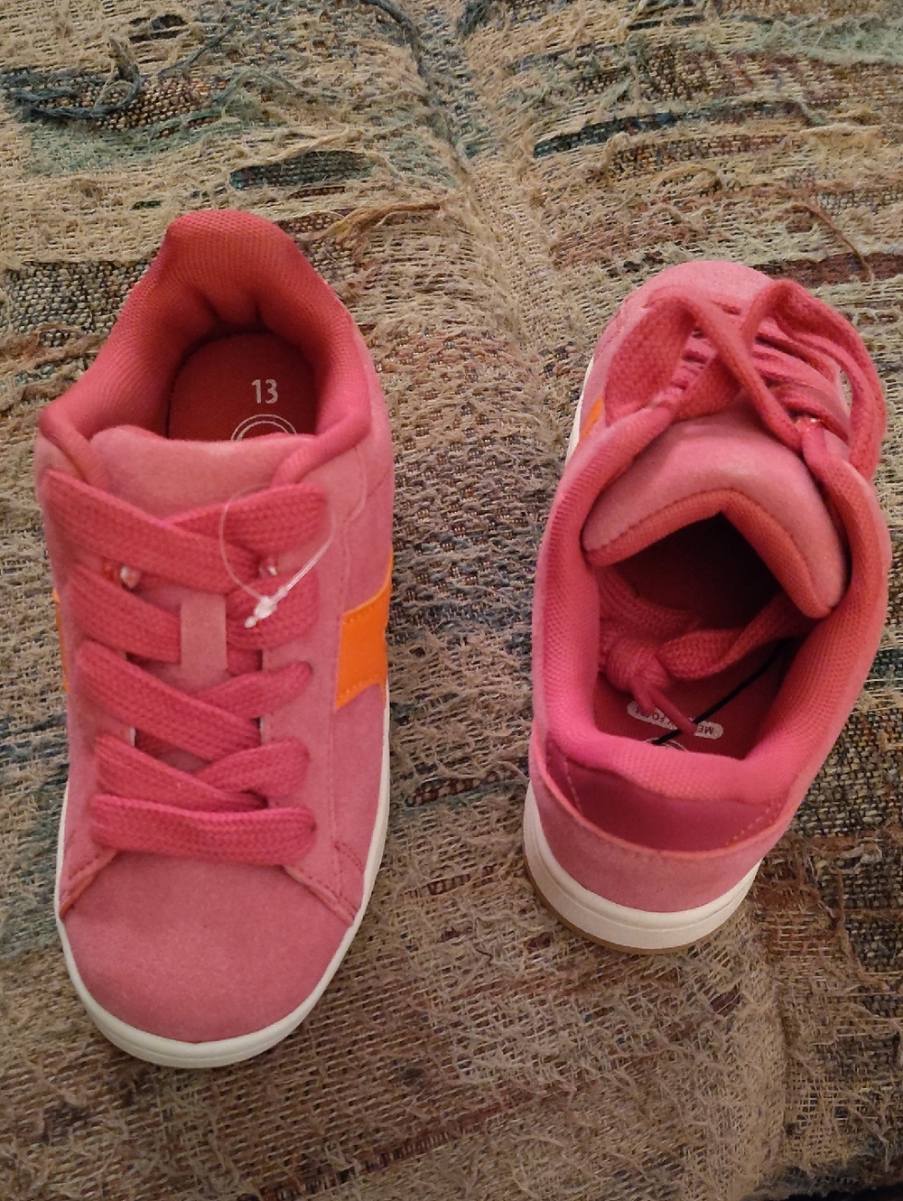 Kids Pink Casual Sneakers with Orange Accent Size 13